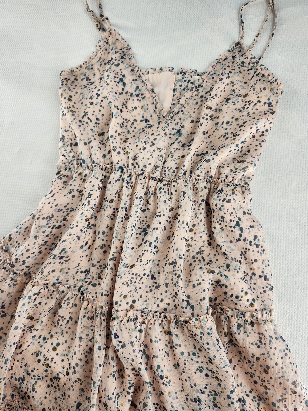 STORIA Pink/Blue Print, Chiffon Romantic Cottage Strappy Midi Dress ~ S